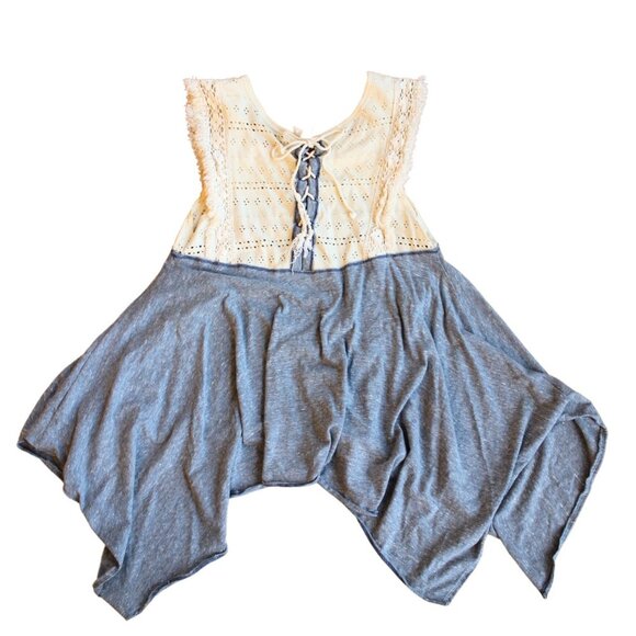 Free People Crochet Lace Shark Bite Tee Flowy Tunic Western Boho Tank Top - Picture 3 of 10